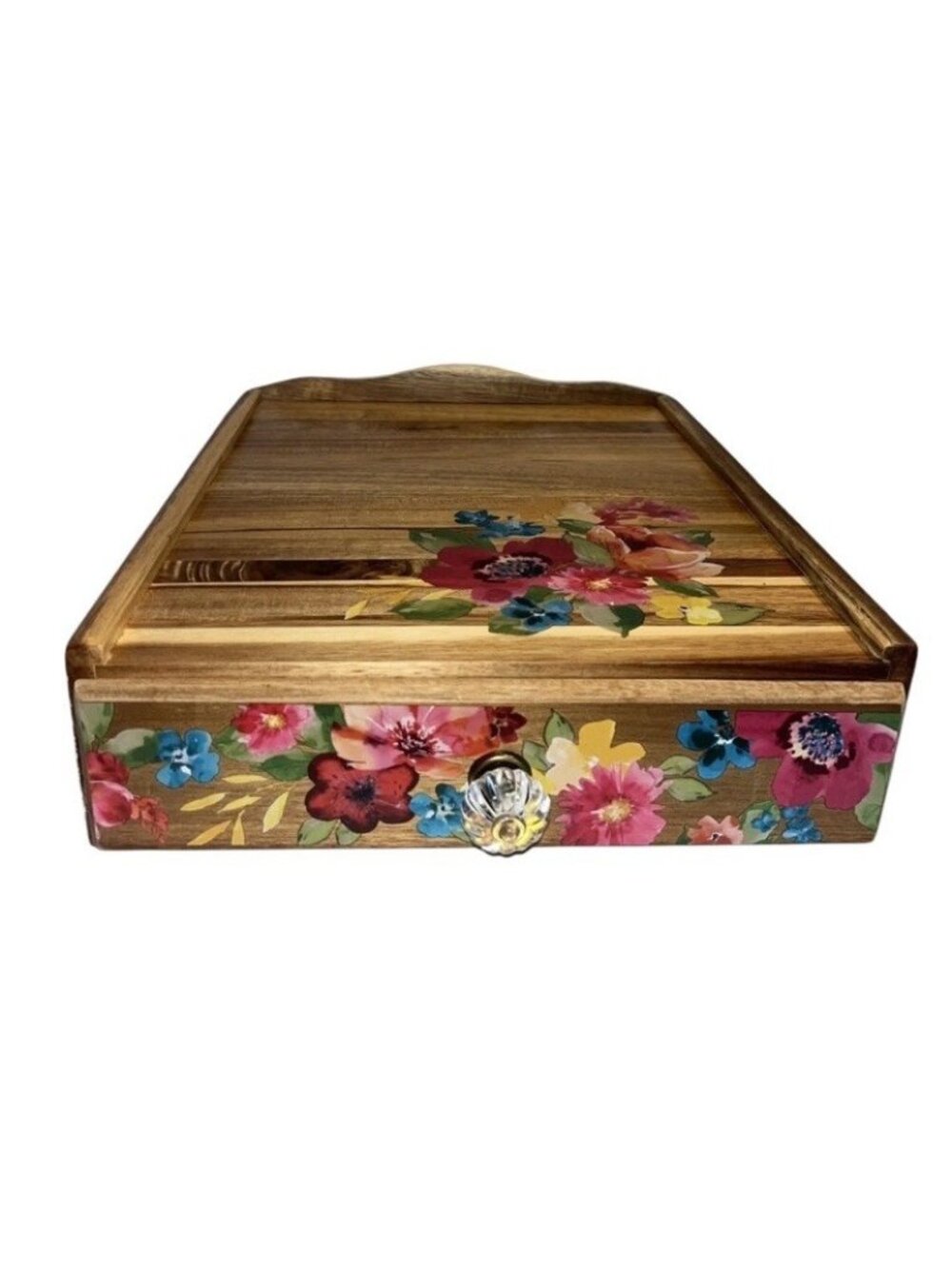 Pioneer Woman Wildflower Whimsy 4-Compartment Wood Coffee Pod Flatware Organizer